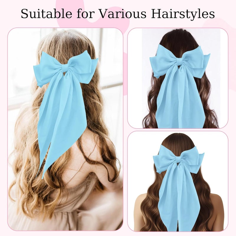 illpta Large Satin Bow Barrettes Clips, Light Blue Bow Hair Clips for Women, Long Ribbon Hair Accessories Gifts for Girls (Light Blue) - Image 5